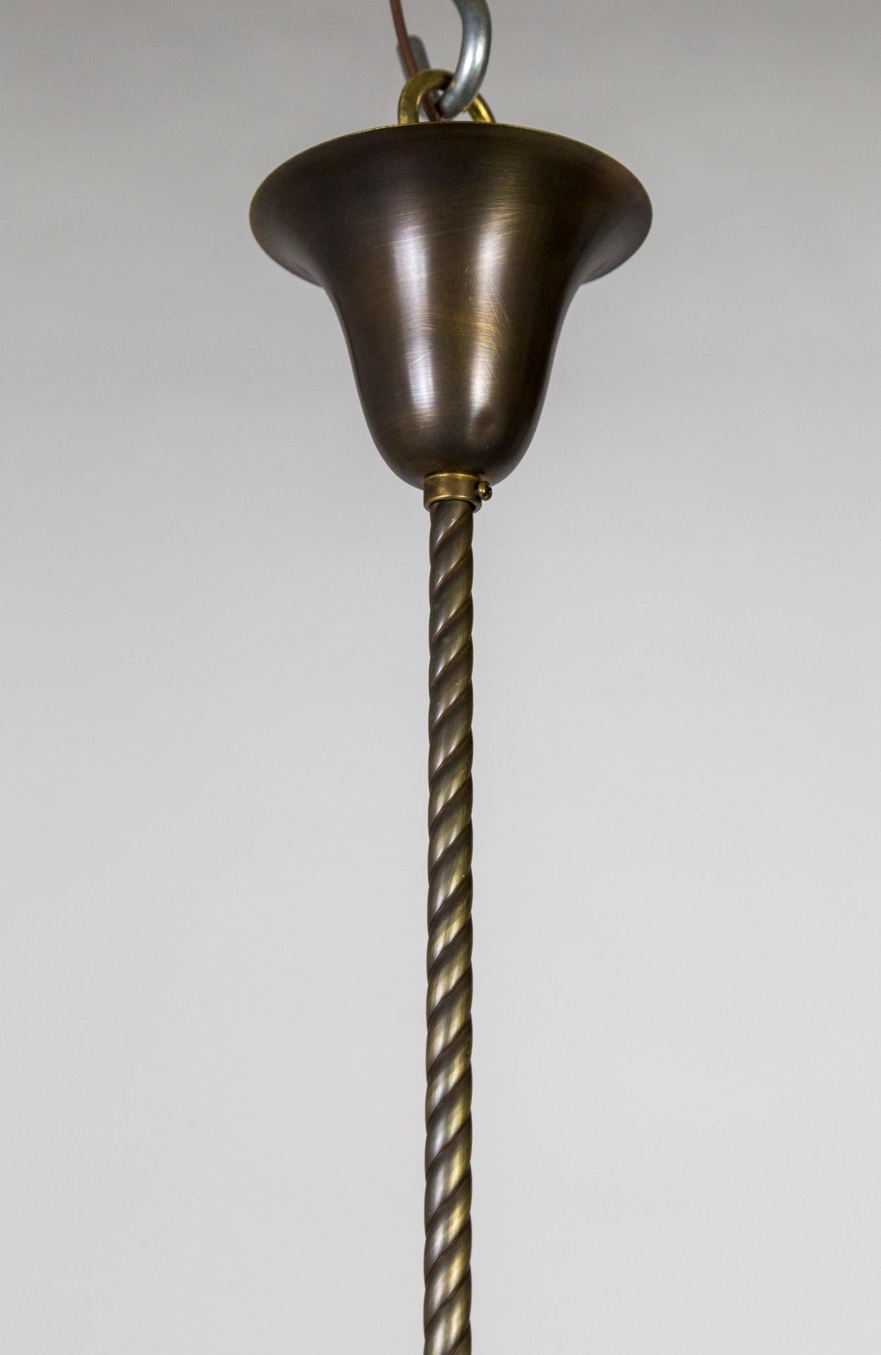 Holophane Bell Flower Pendant W/ Brass Rope Stem For Sale 3