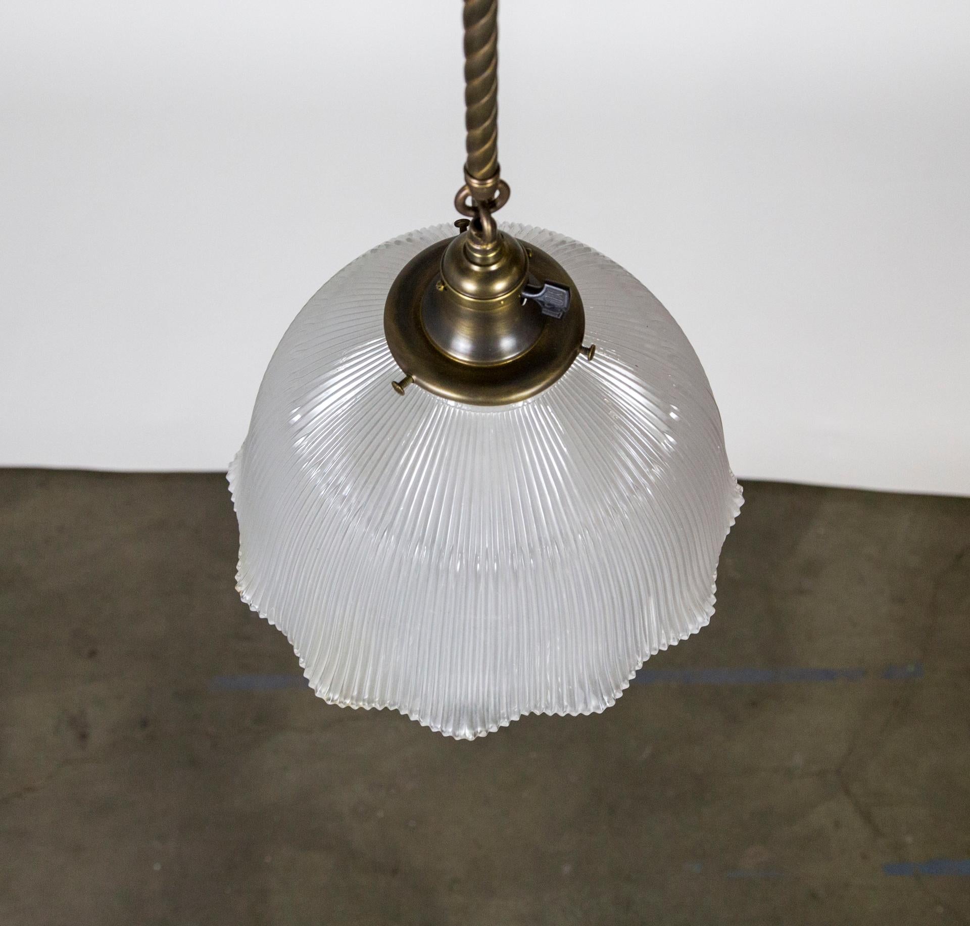 Holophane Bell Flower Pendant W/ Brass Rope Stem For Sale 5