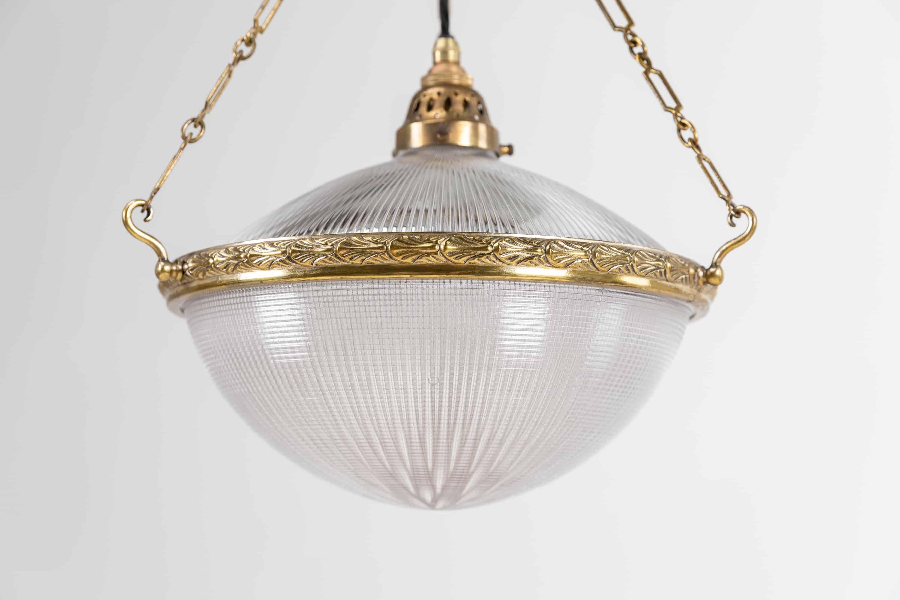 English Holophane 'Blondel Stiletto' Prismatic Glass Plafonnier Light Pendant, c.1910