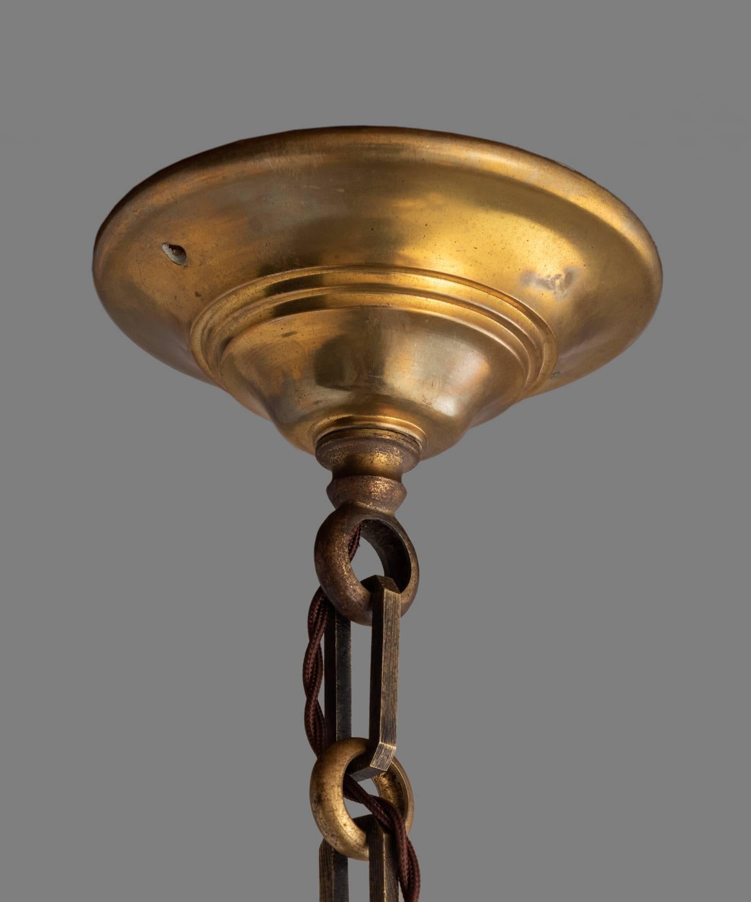 Holophane Brass Pendant, France, circa 1920 1