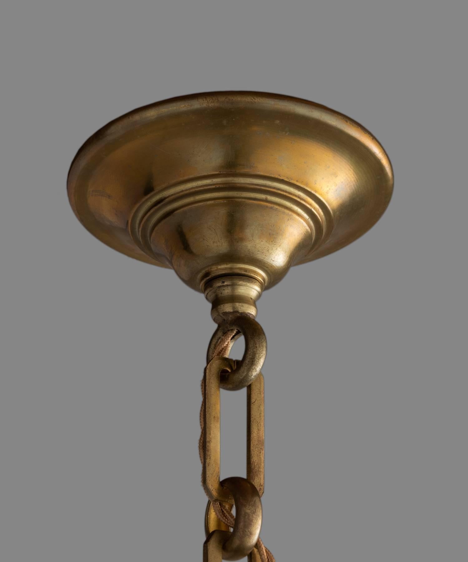 Industrial Holophane Brass Pendant, France, circa 1930