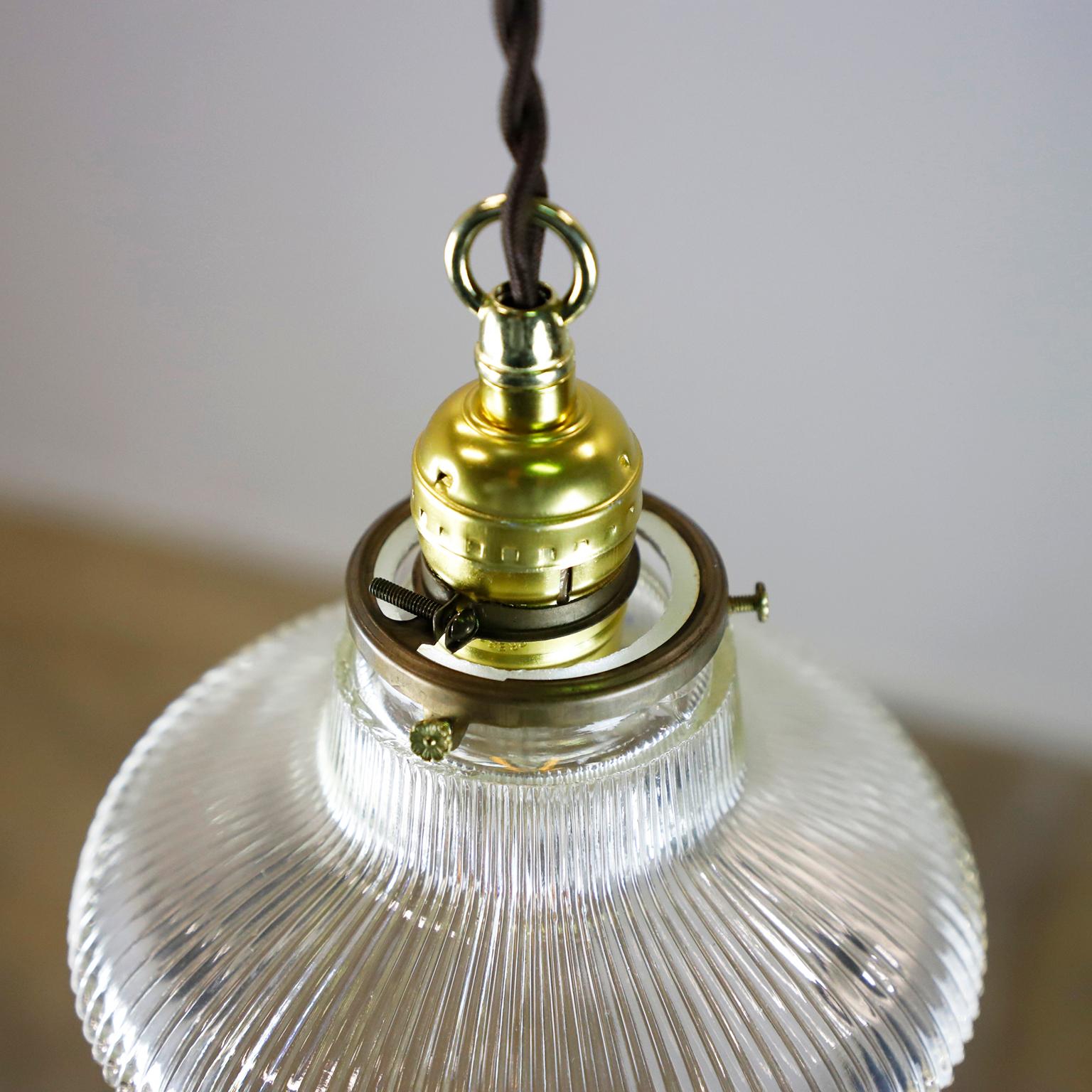 American Holophane Clear Glass Vintage Industrial Pendant Light 11 For Sale