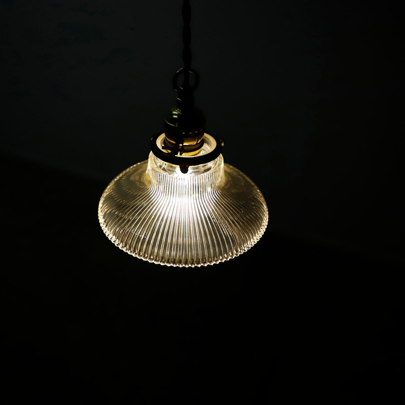 Mid-20th Century Holophane Clear Glass Vintage Industrial Pendant Light 11 For Sale