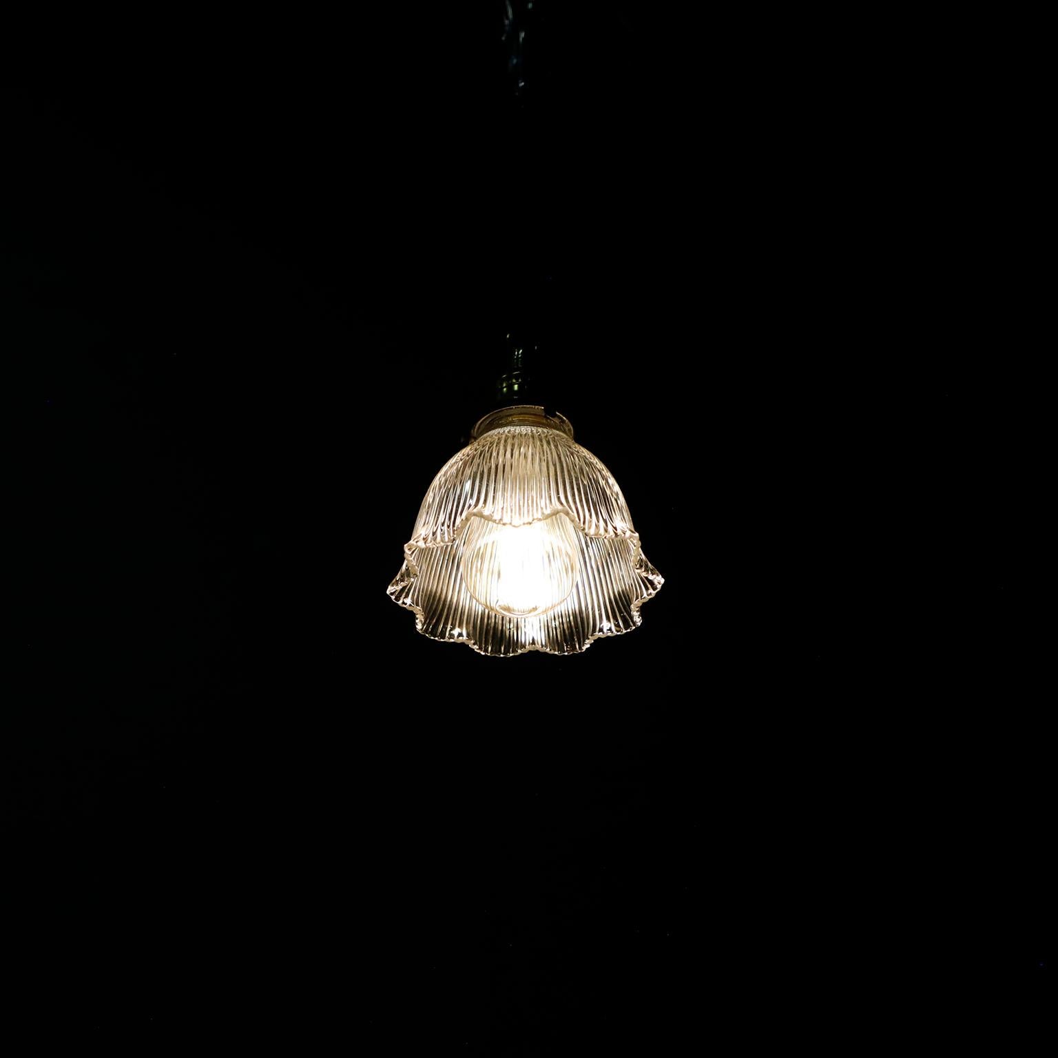 American Holophane Clear Glass Vintage Industrial Pendant Light 12 For Sale