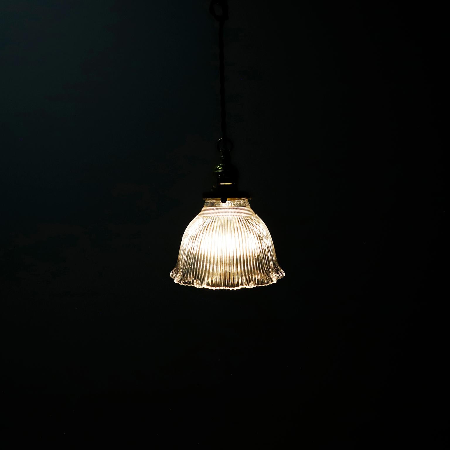Holophane Clear Glass Vintage Industrial Pendant Light 12 For Sale 1