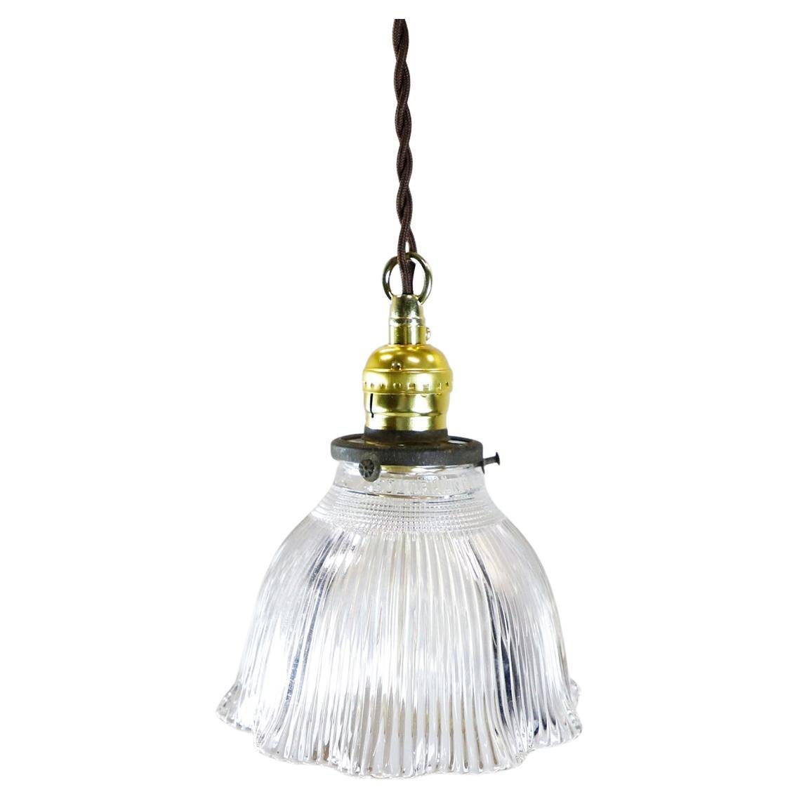 Holophane Clear Glass Vintage Industrial Pendant Light 12