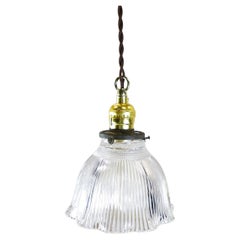 Holophane Clear Glass Vintage Industrial Pendant Light 12