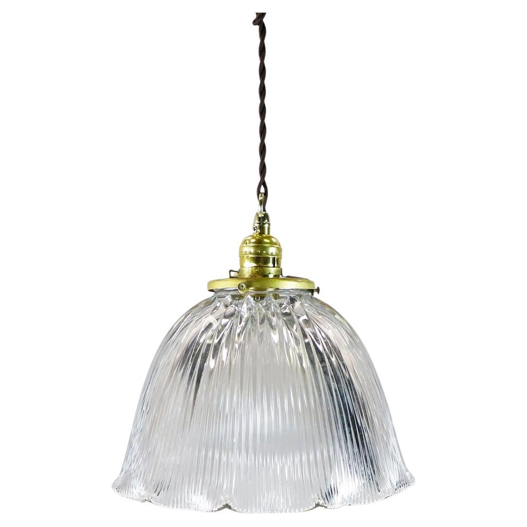 Holophane Clear Glass Vintage Industrial Pendant Light 13 en venta