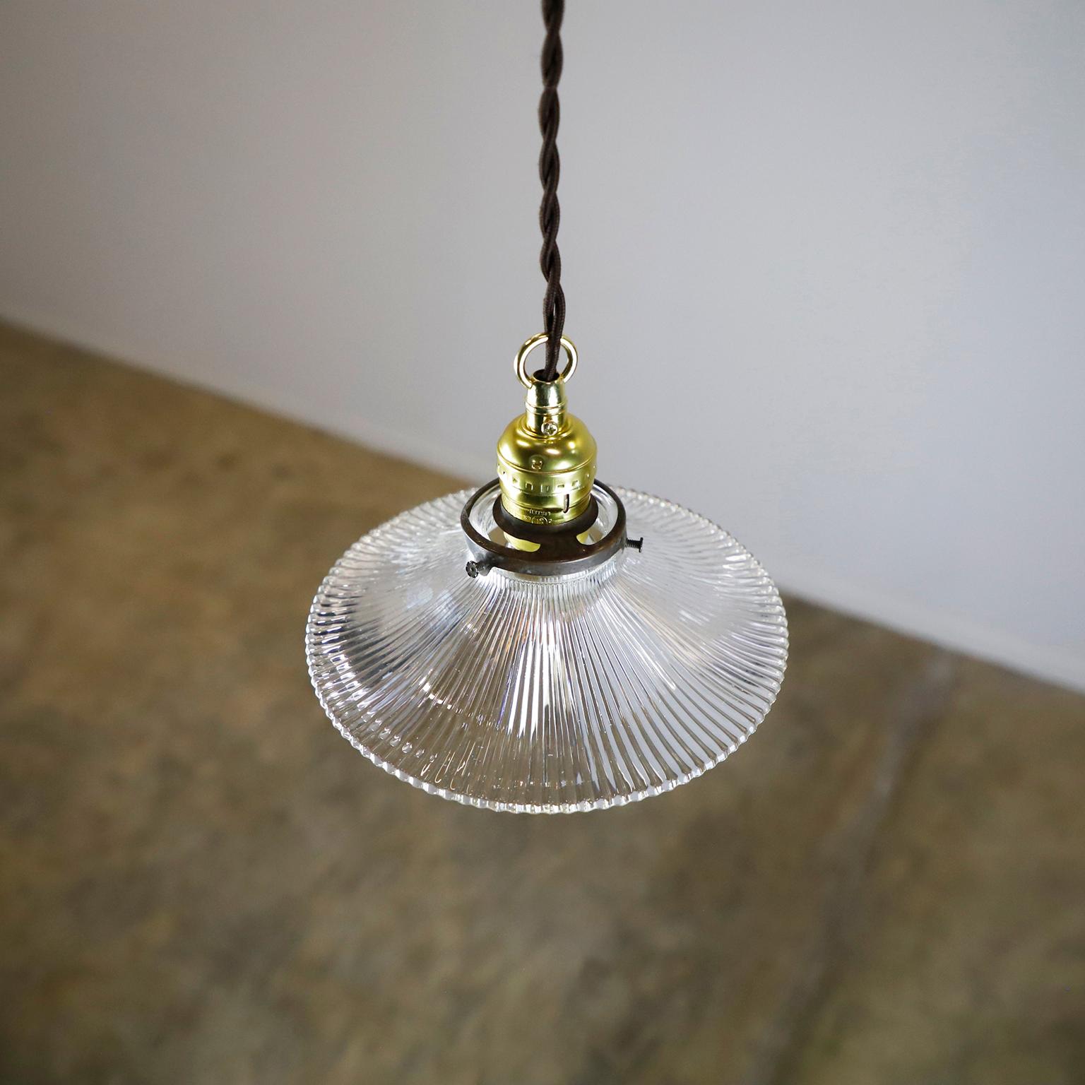American Holophane Clear Glass Vintage Industrial Pendant Light 7 For Sale