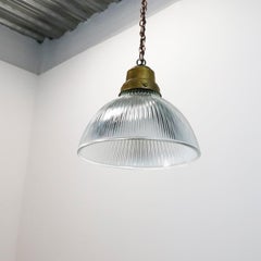 Holophane Clear Glass Vintage Industrial Pendant Light