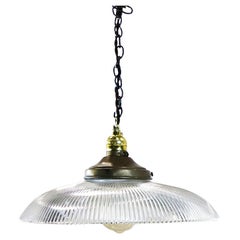 Holophane Clear Glass Vintage Industrial Pendant Light