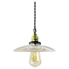 Holophane Clear Glass Vintage Industrial Pendant Light