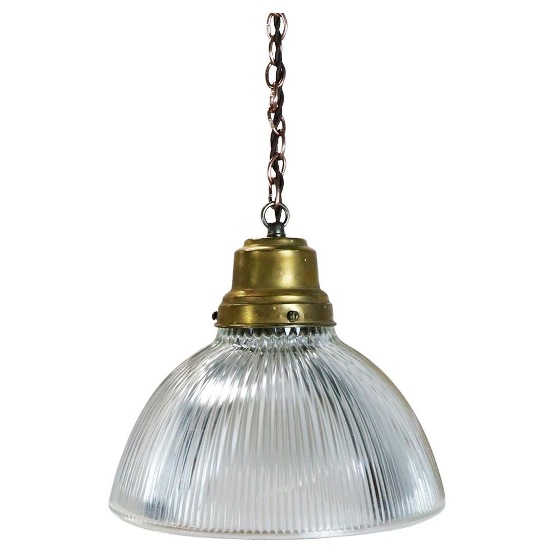 Holophane Verre clair Lampe pendante industrielle vintage en vente
