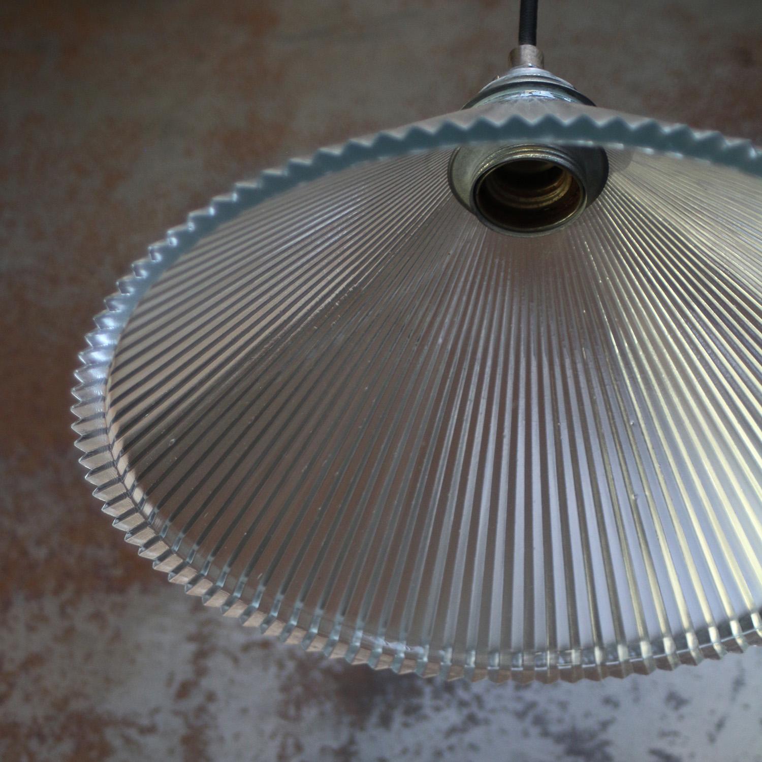 Holophane Clear Glass Vintage Industrial Pendant Lights For Sale 4