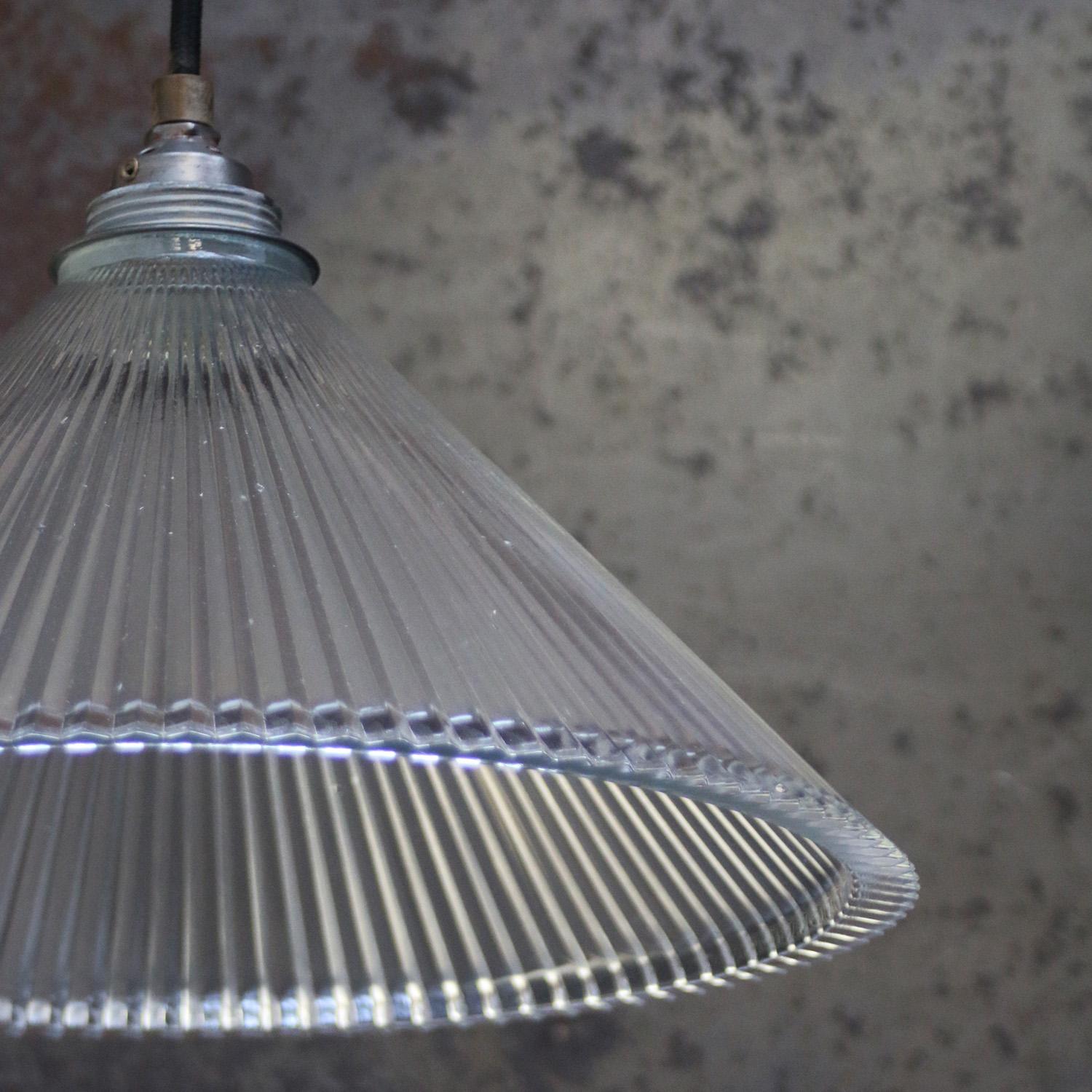 Holophane Clear Glass Vintage Industrial Pendant Lights For Sale 2