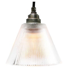 Lampes à suspension industrielles vintage en verre transparent Holophane