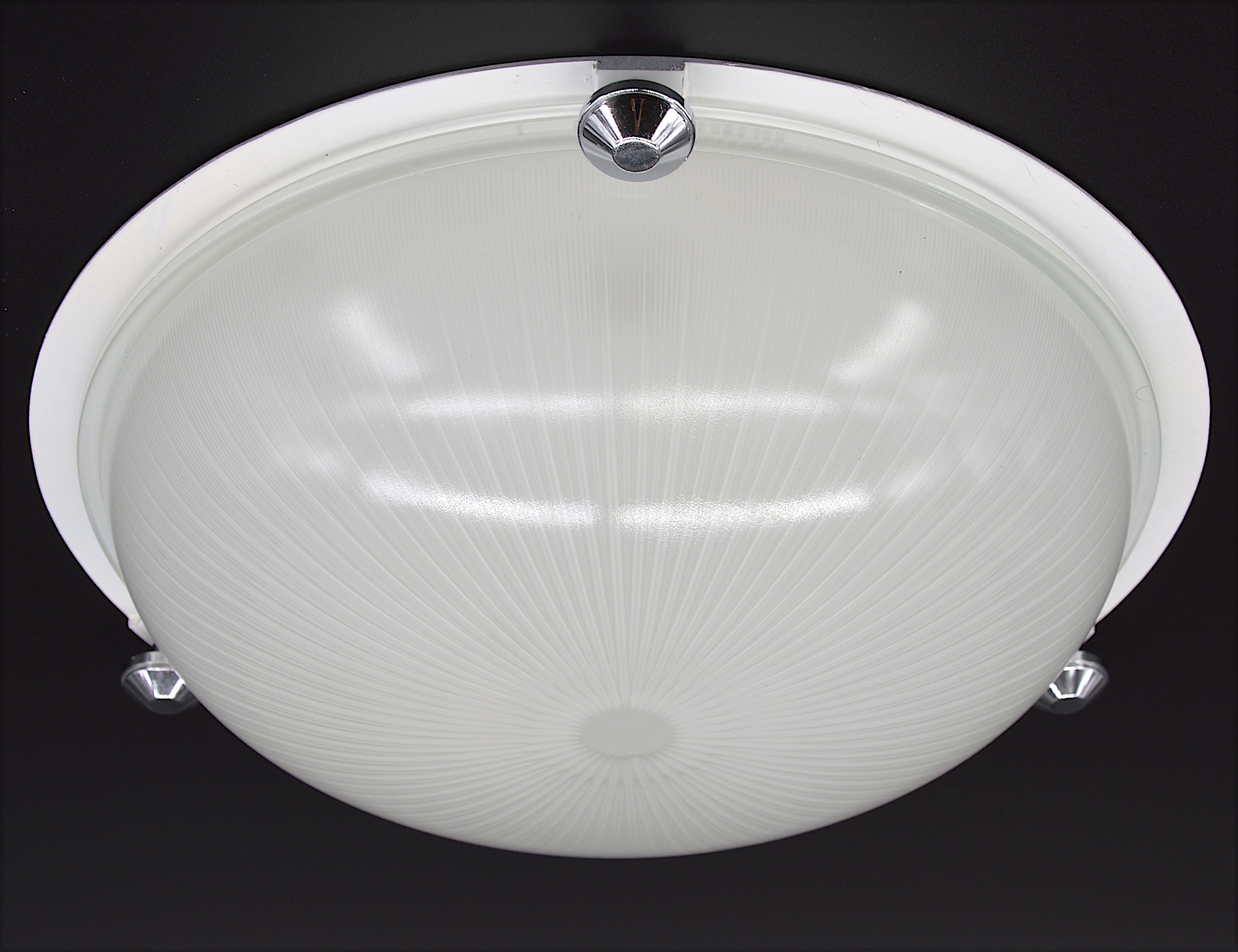 Metal Holophane French Art Deco Flush Mount, 1930s For Sale