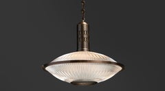 Holophane Glass & Brass Pendant, Made in Italy