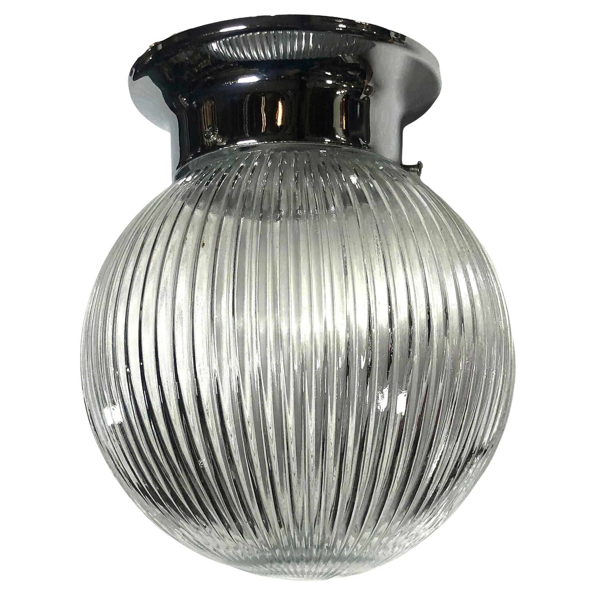 Holophane Glass Globe Pendant Light with Chrome Fitter