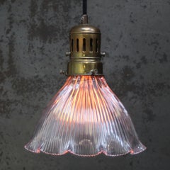 Vintage Brass and Glass Pendant Light by Holophane, Industrial Style