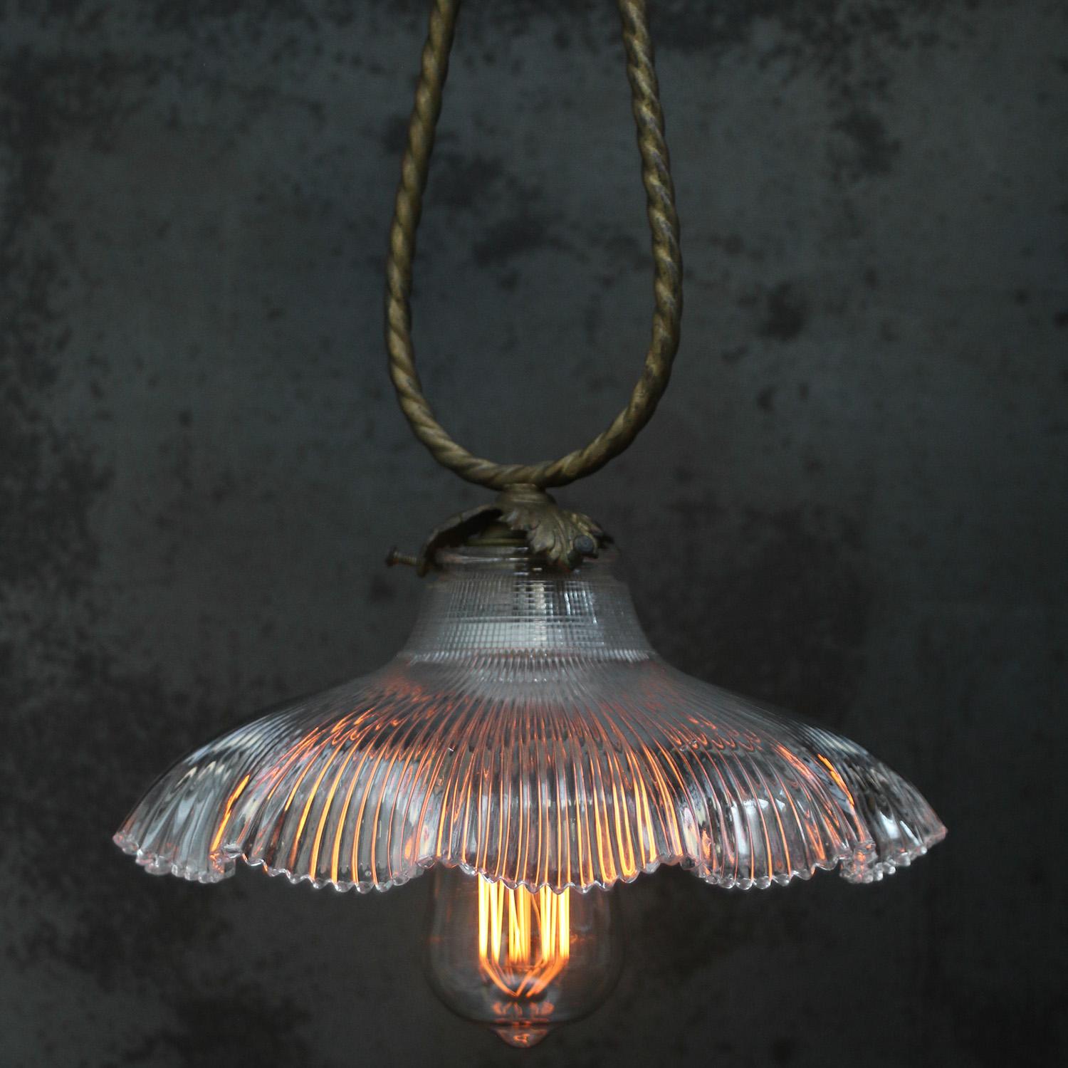 Holophane Glass Vintage Brass Pendant Light 1