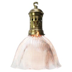Holophane Glass Vintage Brass Pendant Light