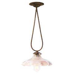 Holophane Glass Vintage Brass Pendant Light