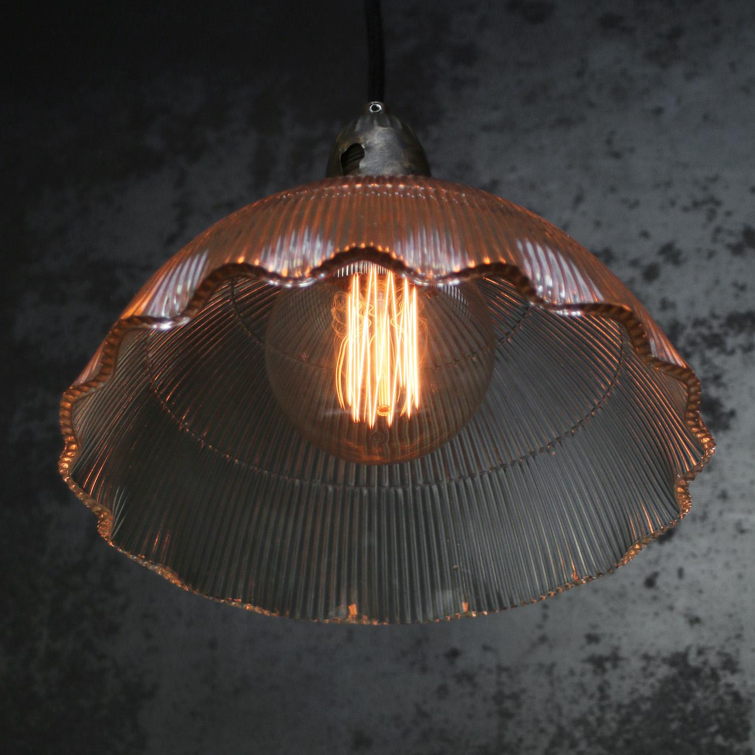 Holophane Glass Vintage Brass Pendant Light 1