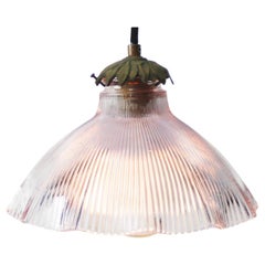 Holophane Glass Vintage Brass Pendant Lights