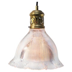 Holophane Glass Vintage Brass Pendant Lights