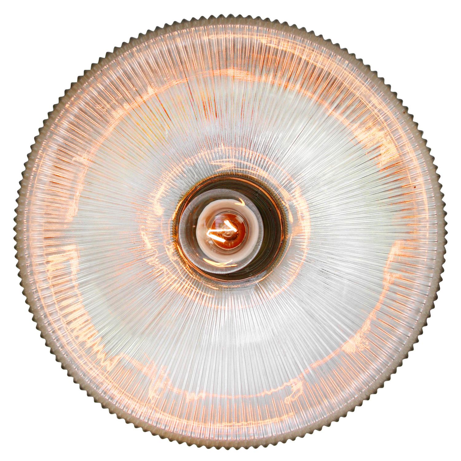 Holophane Glass Vintage Industrial Hanging Light Pendant In Good Condition In Amsterdam, NL