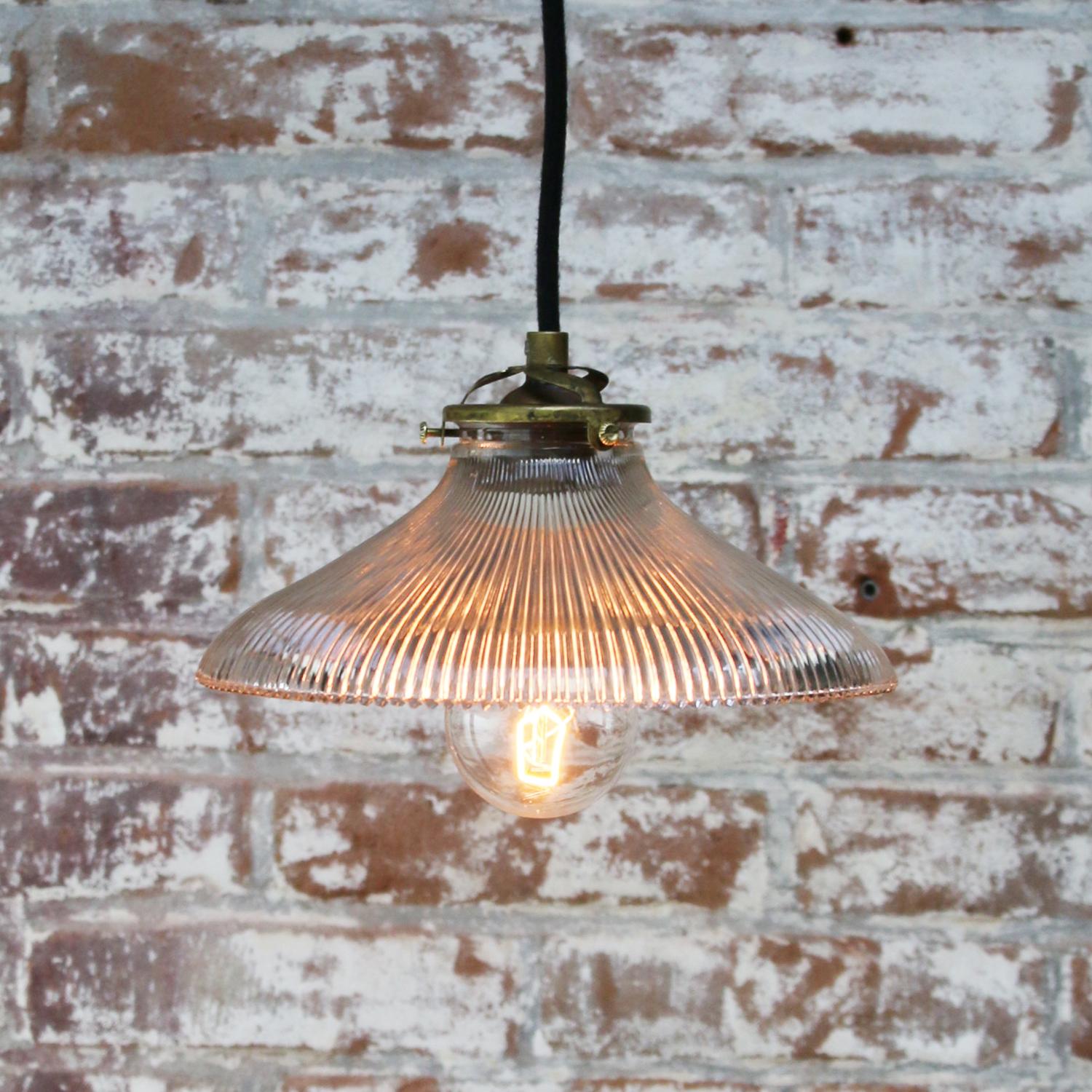 Holophane Glass Vintage Industrial Hanging Light Pendant In Good Condition In Amsterdam, NL