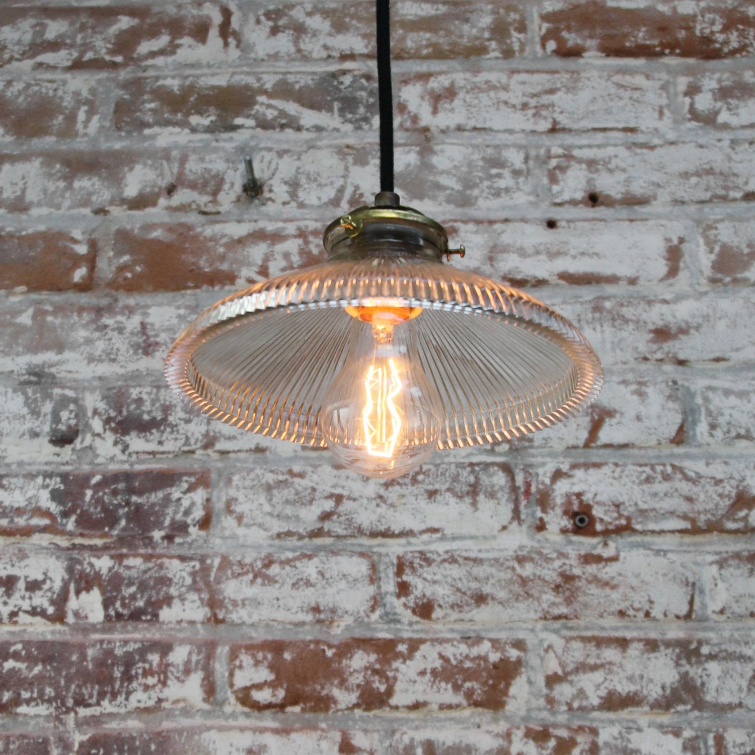 20th Century Holophane Glass Vintage Industrial Hanging Light Pendant