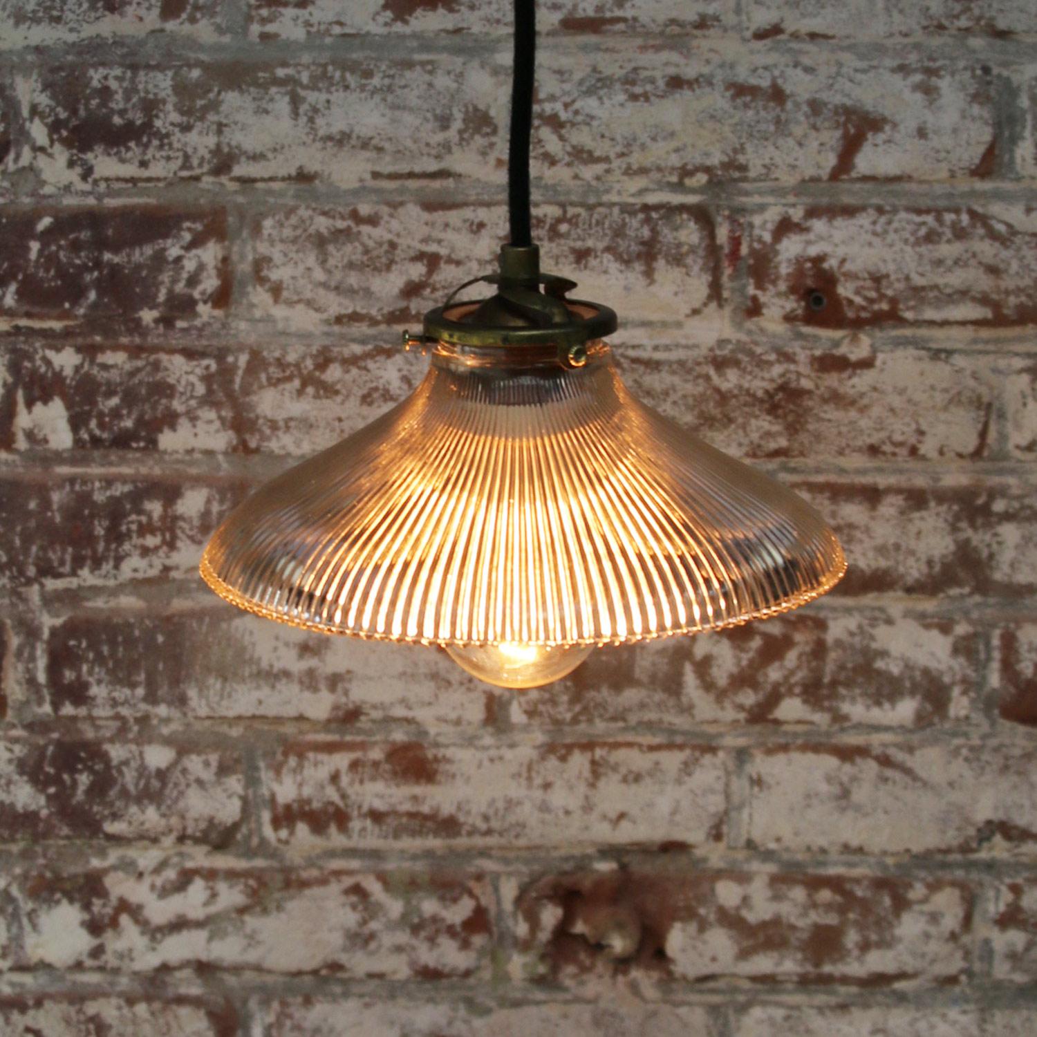 20th Century Holophane Glass Vintage Industrial Hanging Light Pendant