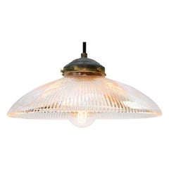 Holophane Glass Vintage Industrial Hanging Light Pendant