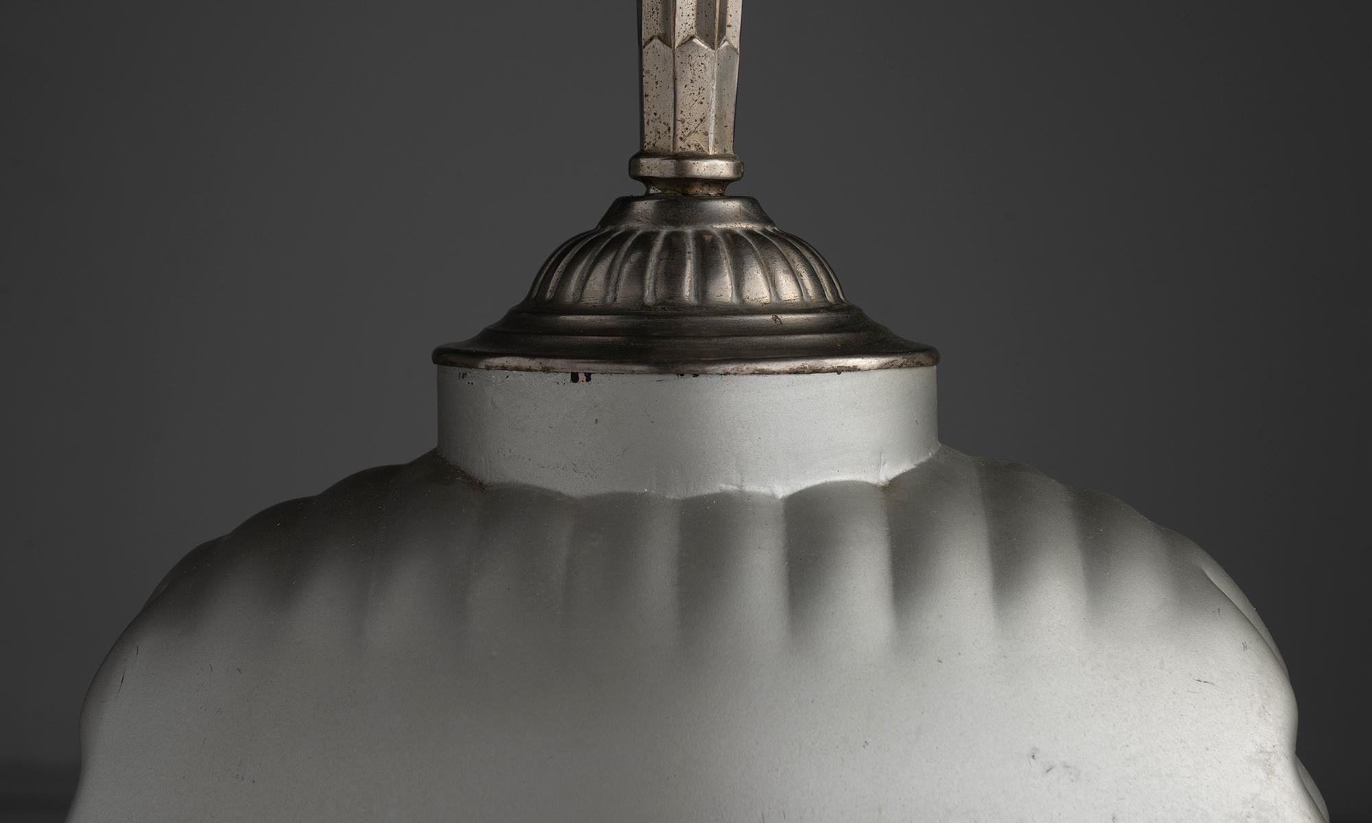 Holophane Mercury Pendant with Nickel Plated Gallery, Germany circa 1950 In Good Condition For Sale In Culver City, CA