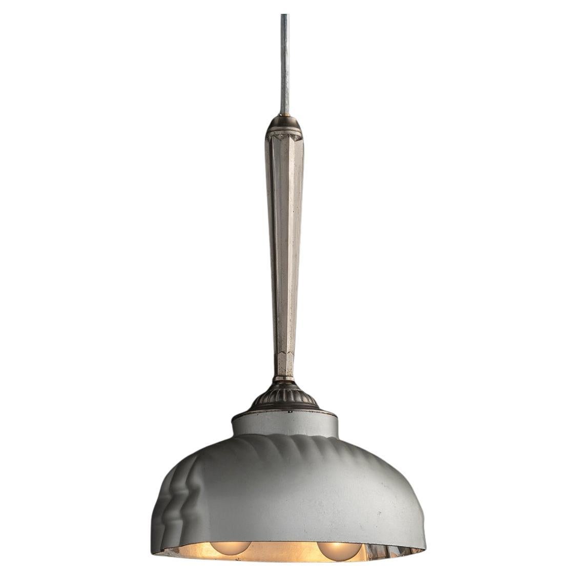 Holophane Mercury Pendant with Nickel Plated Gallery, Germany circa 1950 For Sale