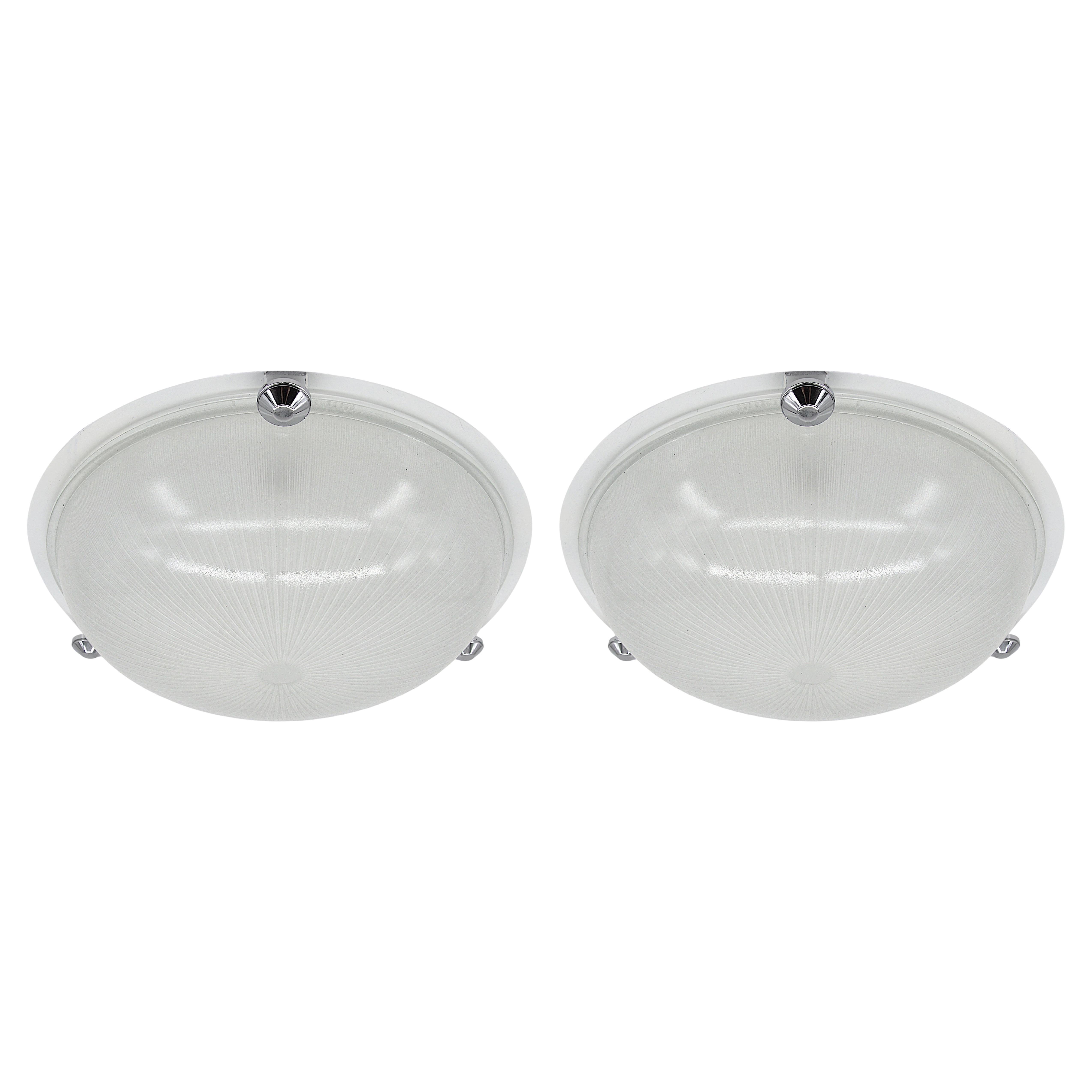 Holophane Pair of French Art Deco Flush Mounts, 1920 For Sale