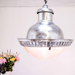 Holophane Paris Ceiling Light, Openwork Hooping, Polished Aluminium, circa 1950