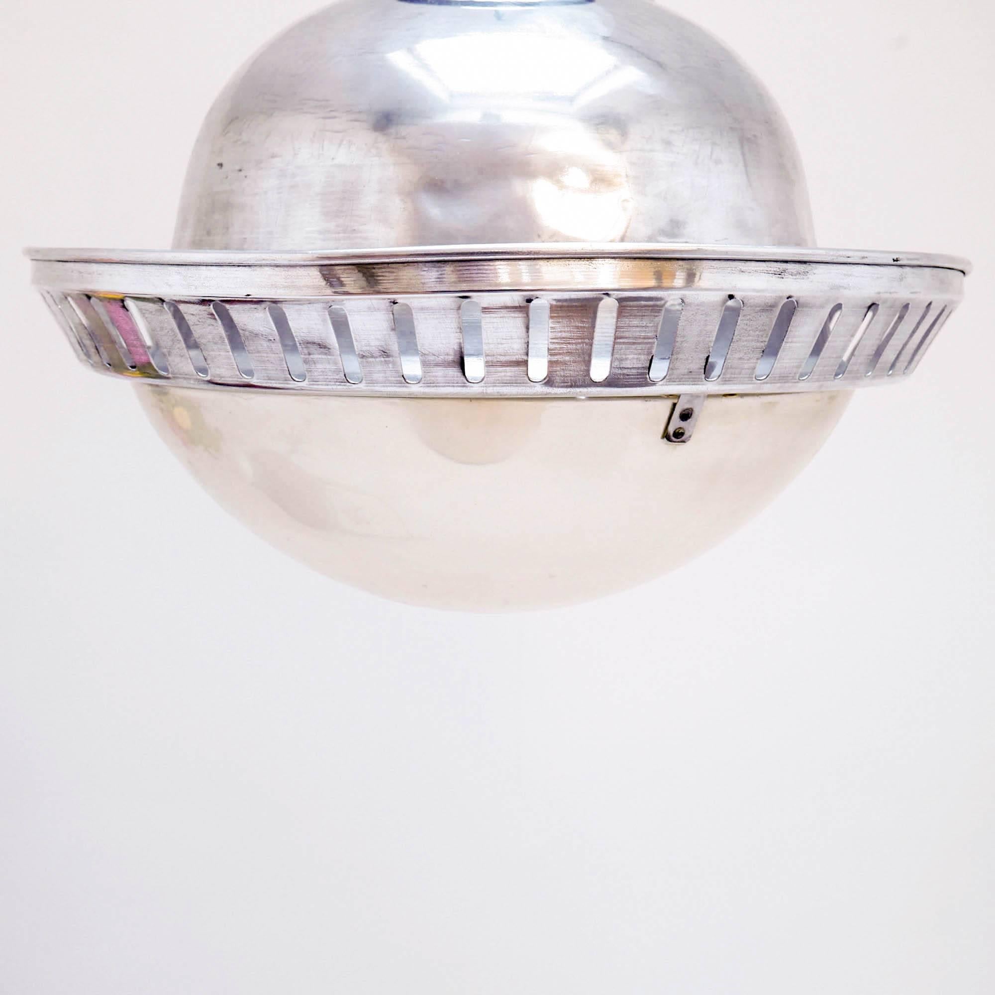 Holophane Paris Ceiling Light, Openwork Hooping, Polished Aluminium, circa 1950 For Sale 2