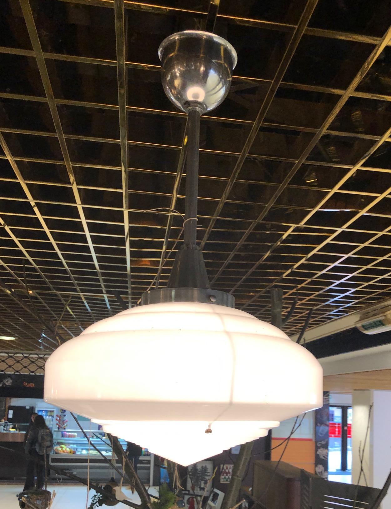Mid-Century Modern Holophane Pendant Chandelier from the 1930s
