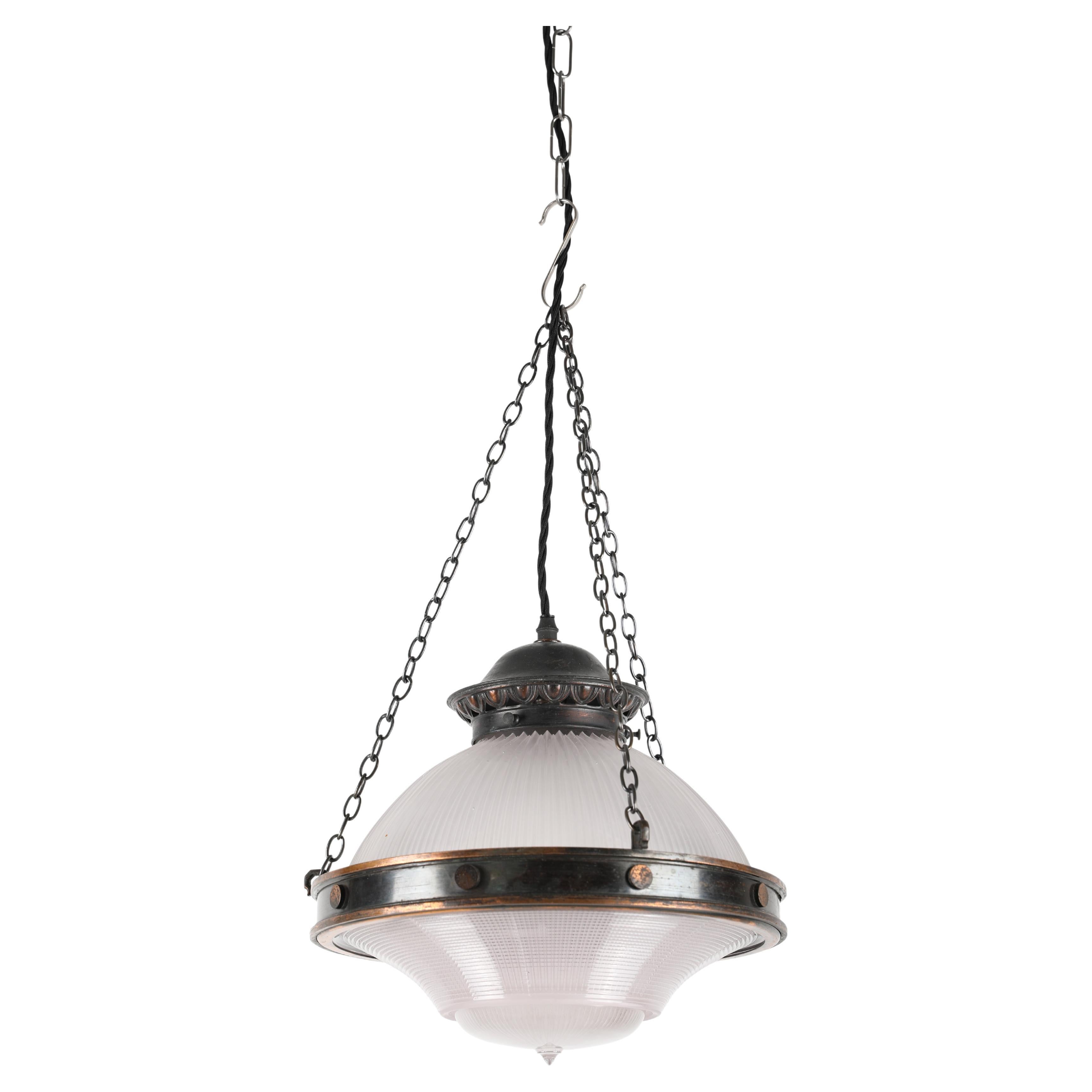 Holophane 'Reflector-Refractor' Prismatic Glass Pendant Light. c.1920