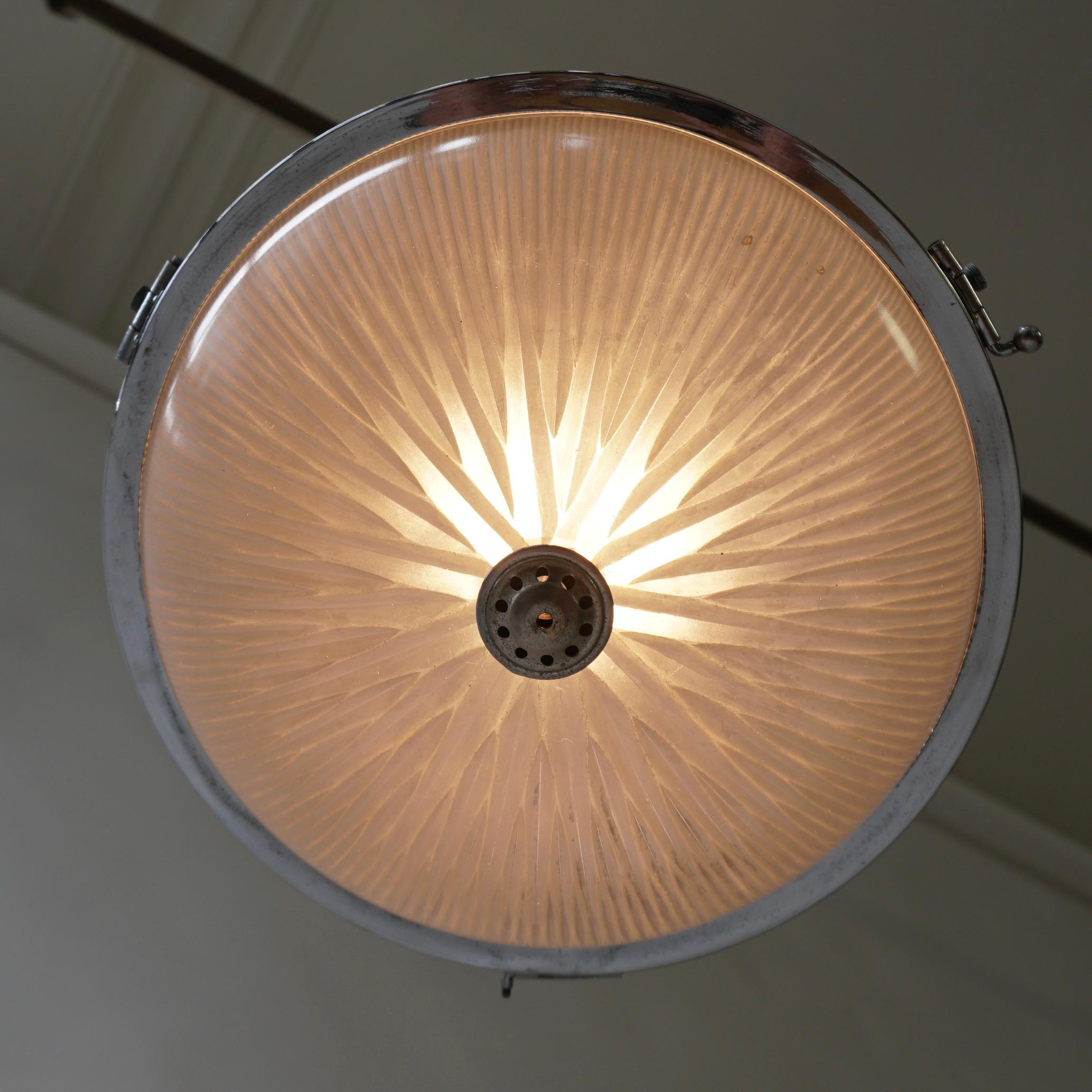 Holophane 'Reflector-Refractor' Prismatic Glass Pendant Light In Good Condition For Sale In Antwerp, BE