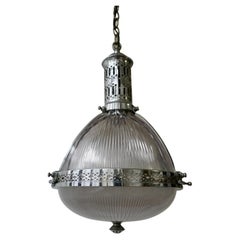 Used Holophane 'Reflector-Refractor' Prismatic Glass Pendant Light