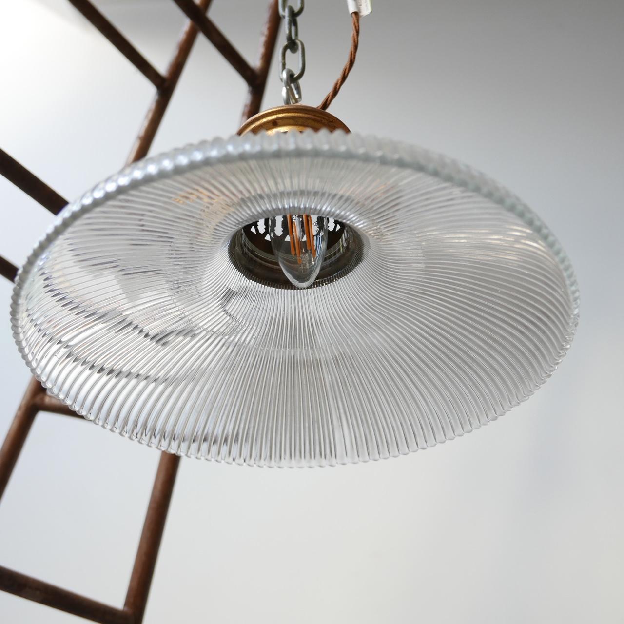 French Holophane Ribbed Glass Midcentury Pendant Lights '2'