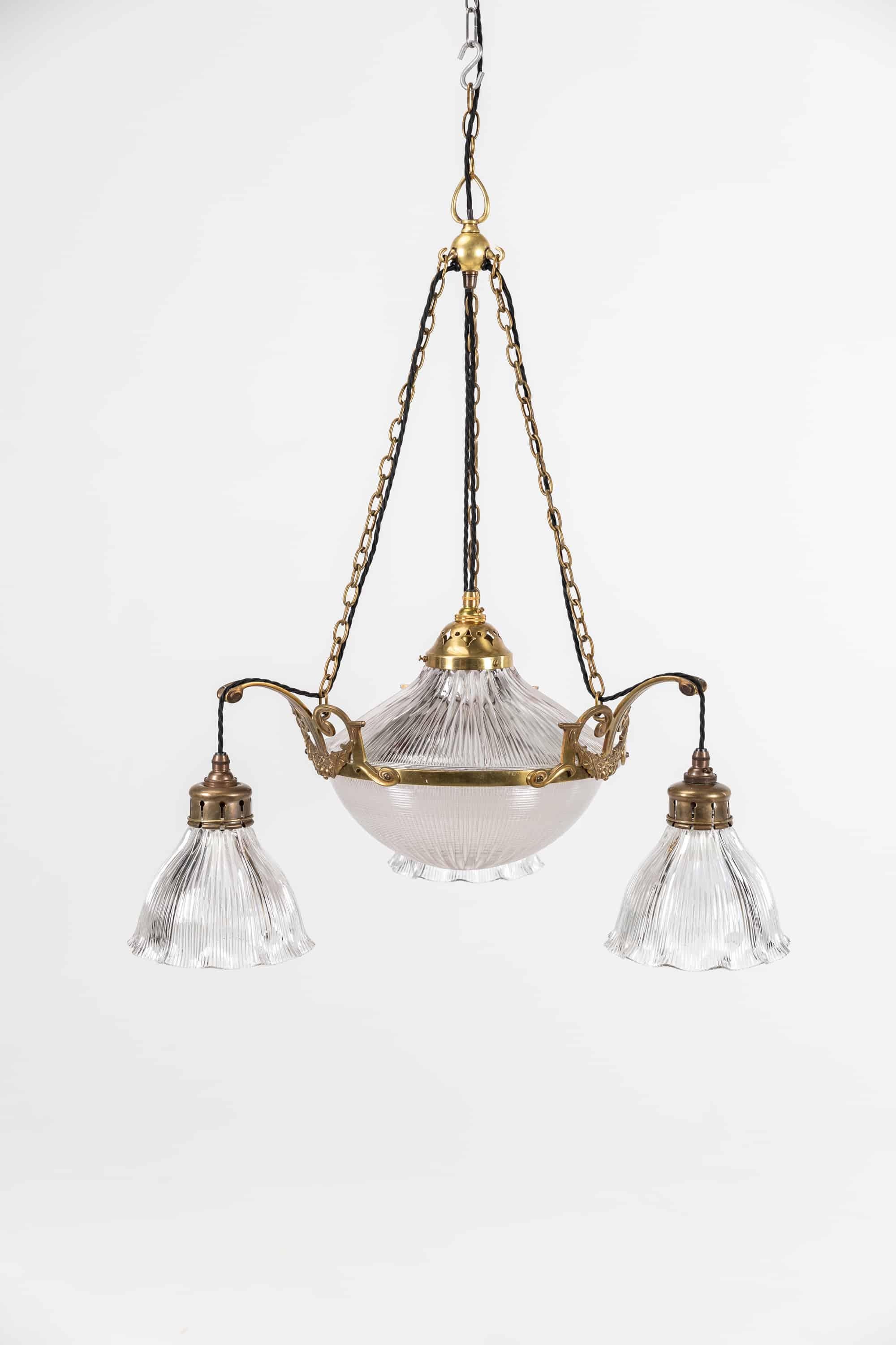 Holophane 'Stiletto' Prismatic Glass Cluster Chandelier Light Pendant, c.1915 3