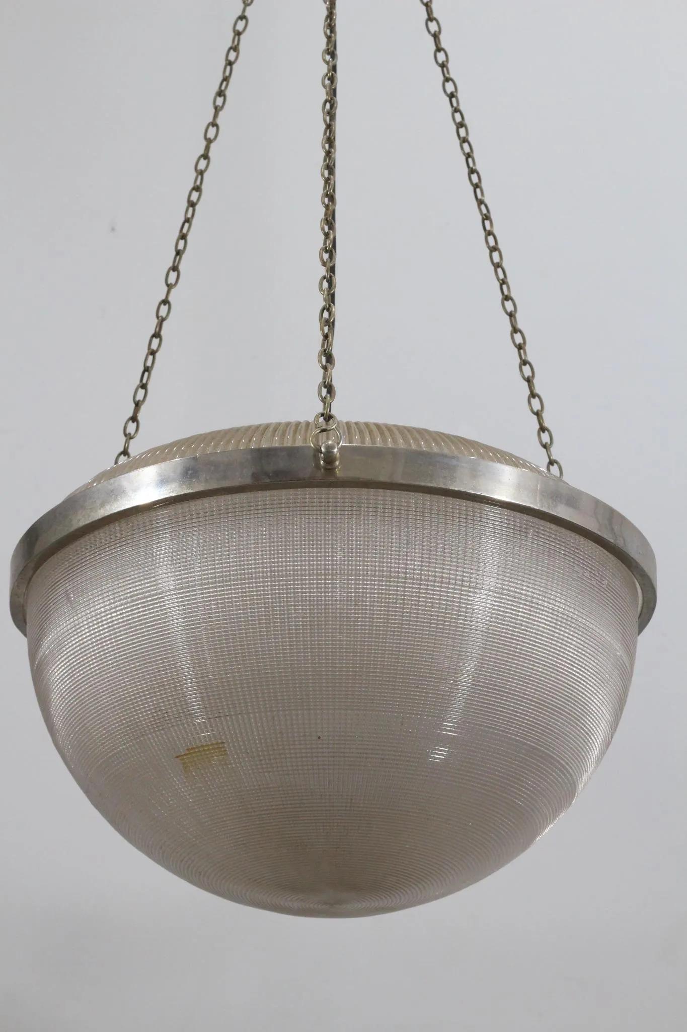 Holophane Très importante et rare suspension à double réflecteur en verre Bon état - En vente à Mouscron, WHT