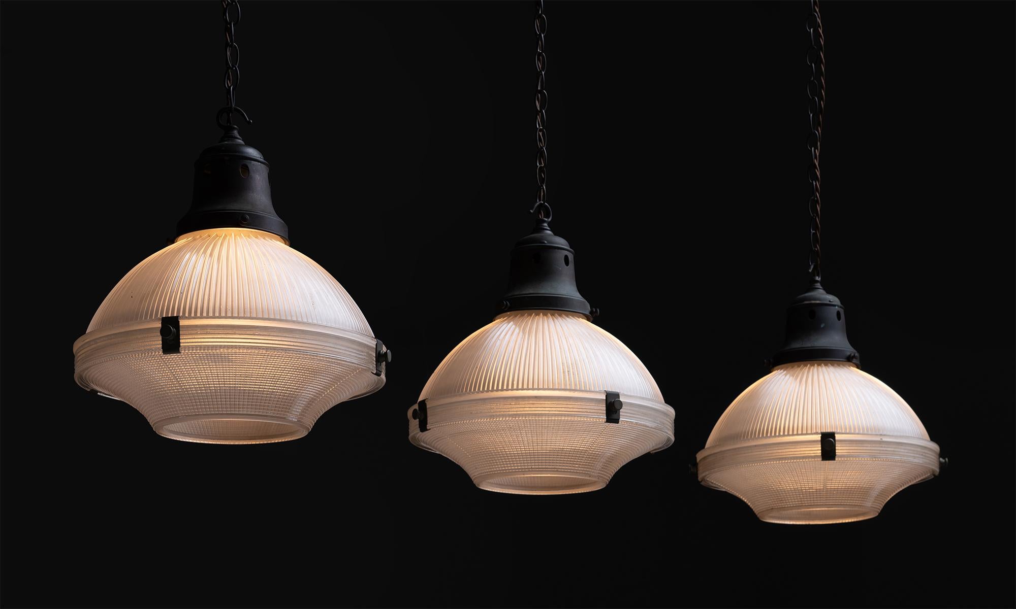 Holophone Pendant Lights, England, circa 1930 In Good Condition For Sale In Culver City, CA