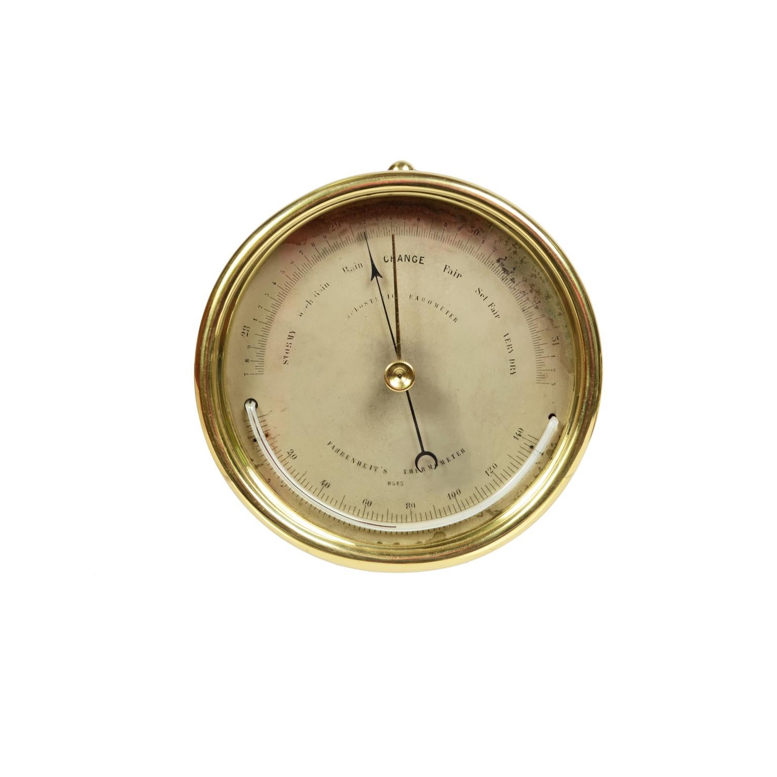 British Holosteric Barometer Made of Brass and Glass, Late 19th Century