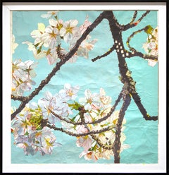 White Flowers - Contemporary Oil on Flashe Painting, Cherry Blossoms, 2019